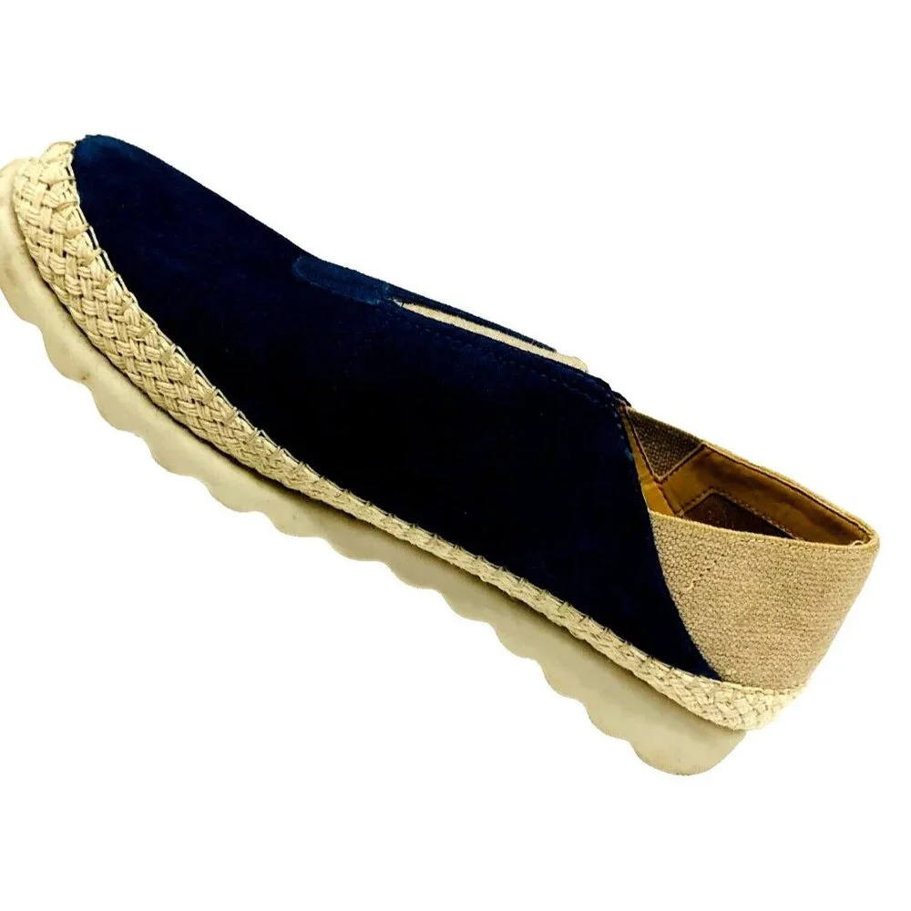 The Flexx Slip-On Loafer Flats Women's 39‎ USA 8 Blue Suede Tan Canvas Rope